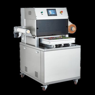 Fully Automatic Tray Sealer DQ480L-V with Food Grade 304 Stainless Steel and 6061 Anodized Aluminum Mold for Vacuum Displacement Packaging